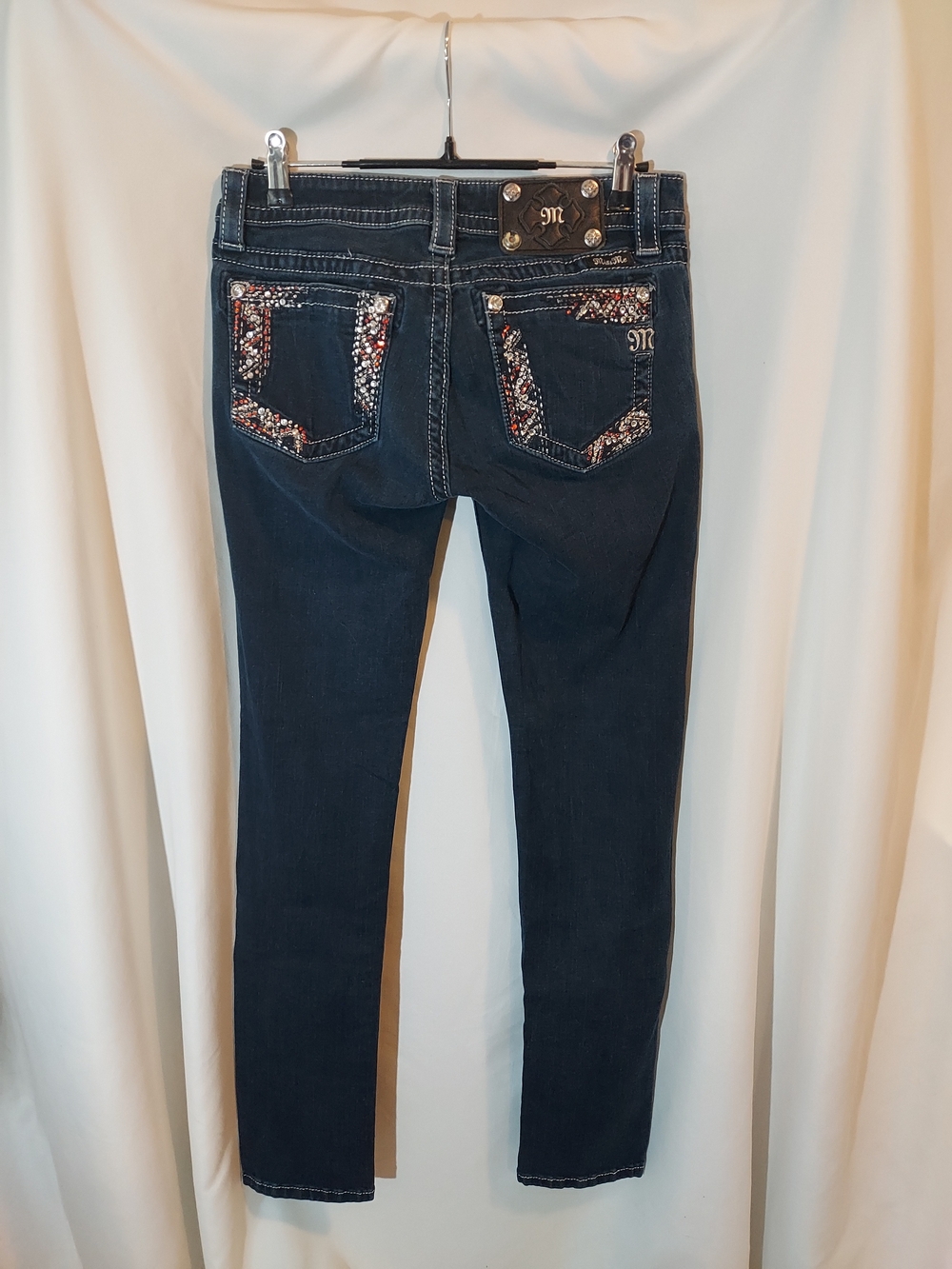 Miss Me Navy Signature Skinny Jeans with Embellished Back Pockets Size 28
